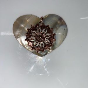 Vintage large pendant heart mother of pearl goldtone metal